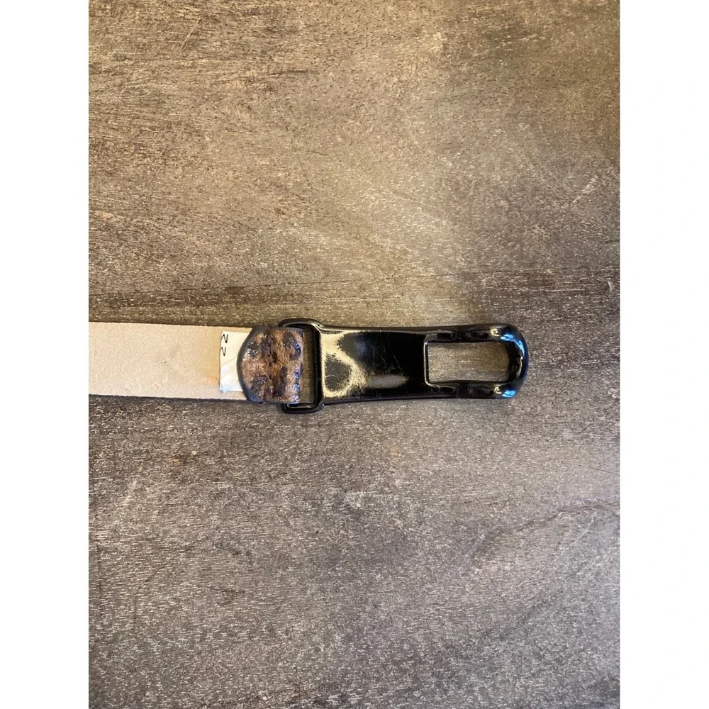 Leopard Print Skinny Belt Gunmetal T-Bar Buckle Faux Hair Animal Print Brown M